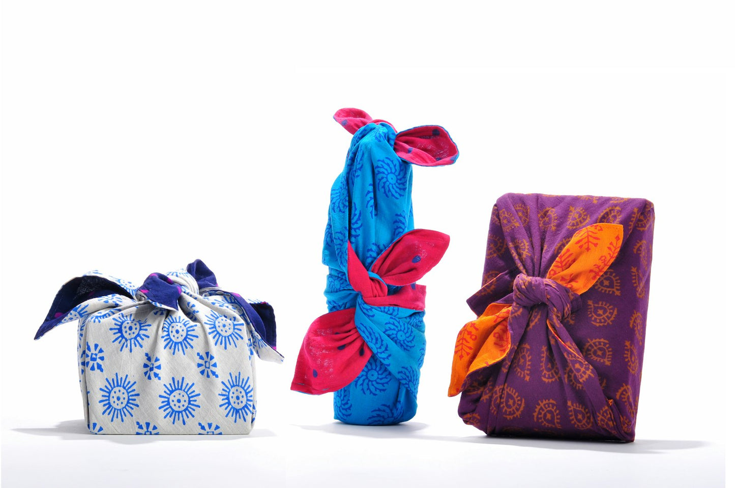 Furoshiki Gift Wrapping Cloth Set from Japan — 3 Traditional Cotton Cloths, with English Guide